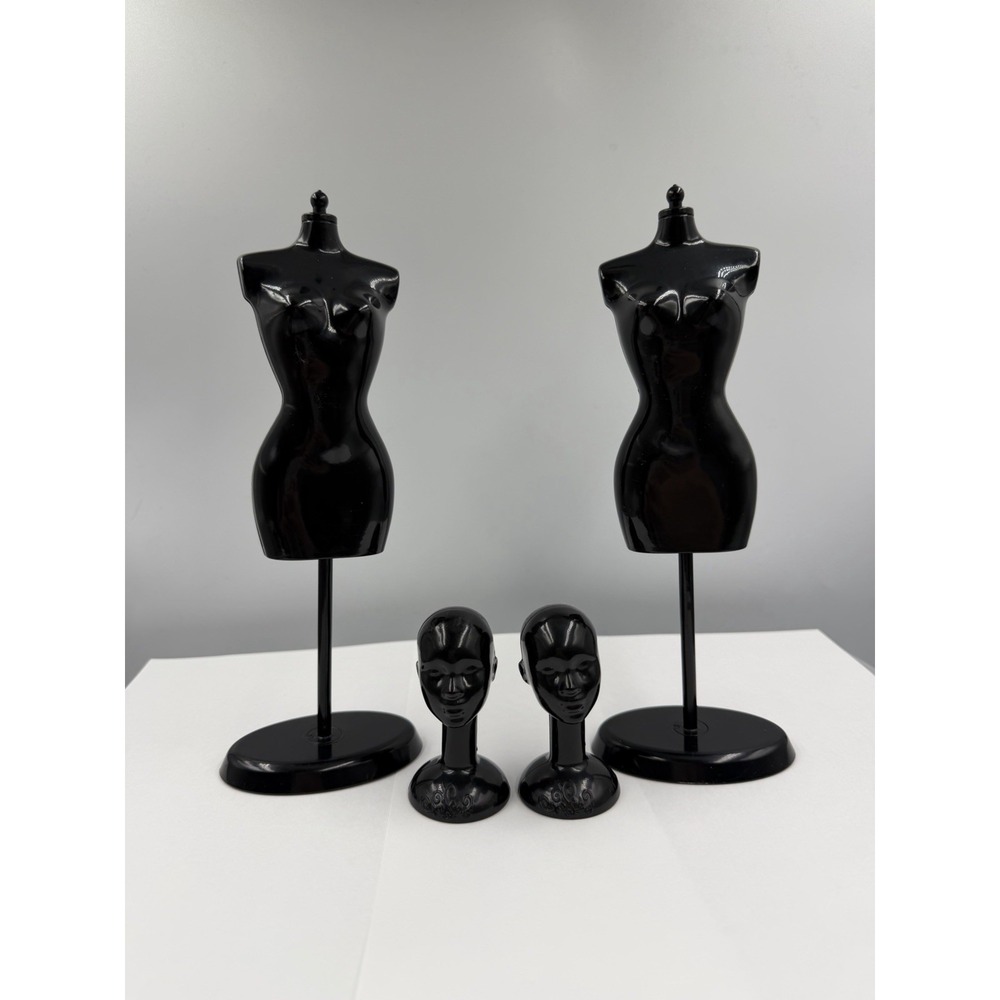 LOT OF 4 VTG 2004 Barbie Doll Fashion Fever Black Dress Form & Heads Mannequin